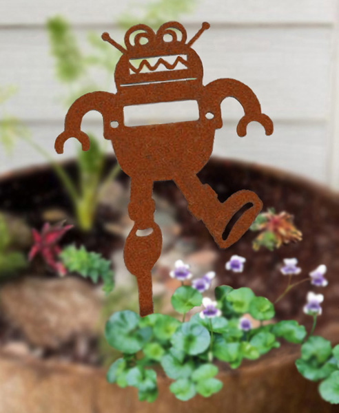 robot walking in violets